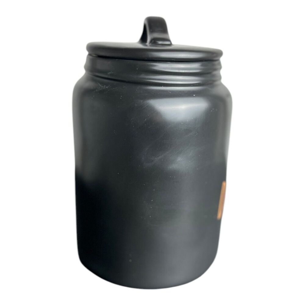 RAE DUNN TRICK FOR DOG TREATS Canister Halloween Large Black Orange Excellent - Picture 2 of 6
